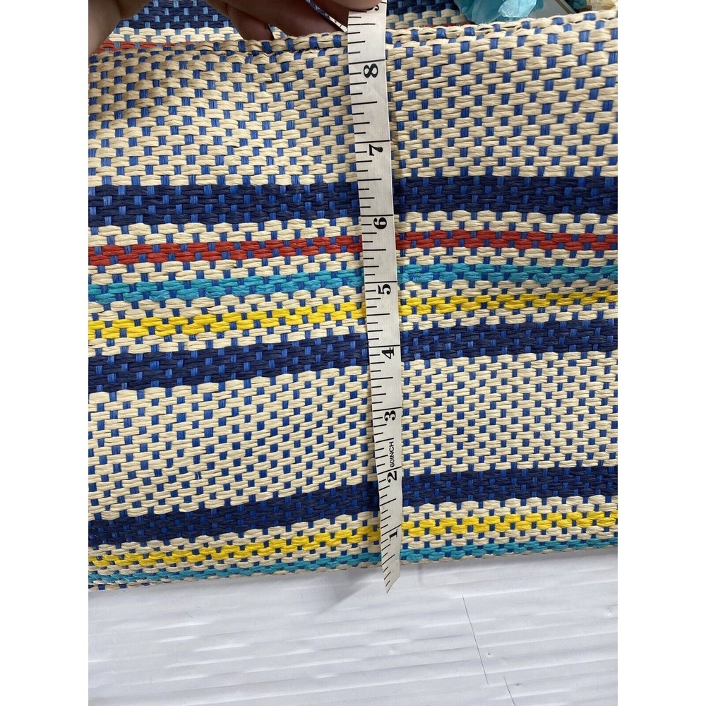 SHIRALEAH Chicago Ria Woven Paper Tote Bag Purse Striped Pompoms NWT - Picture 11 of 13